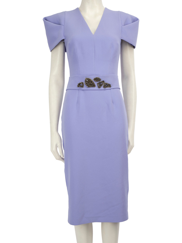 Safiyaa Purple Crystal Embellished Belted Dress