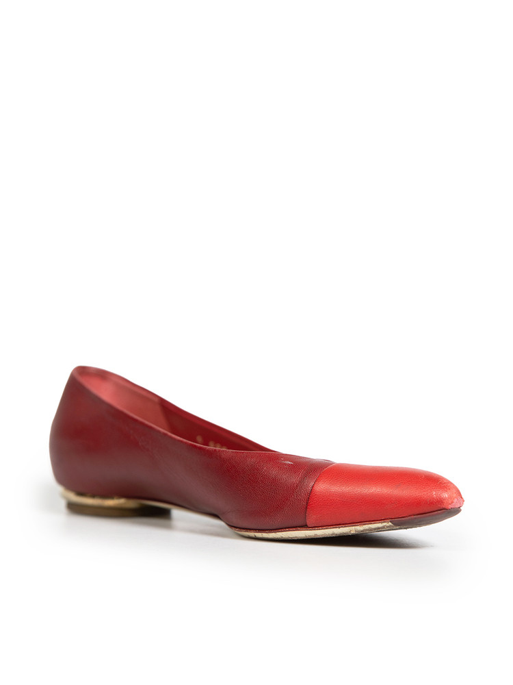 Chanel Red Leather Cap Toe Ballet Flats