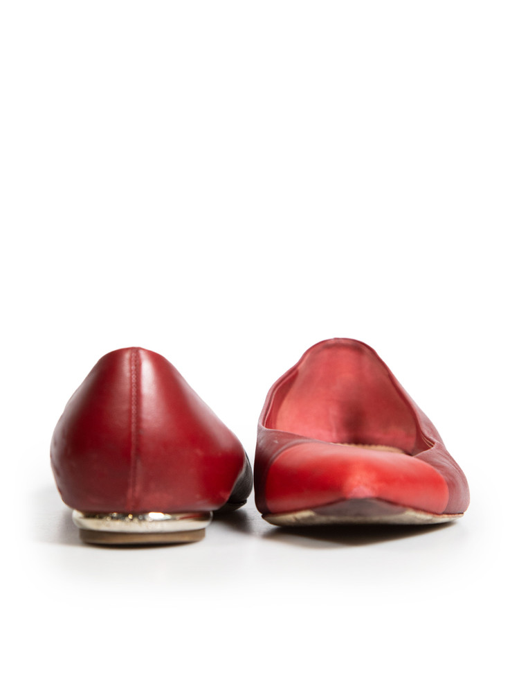 Chanel Red Leather Cap Toe Ballet Flats