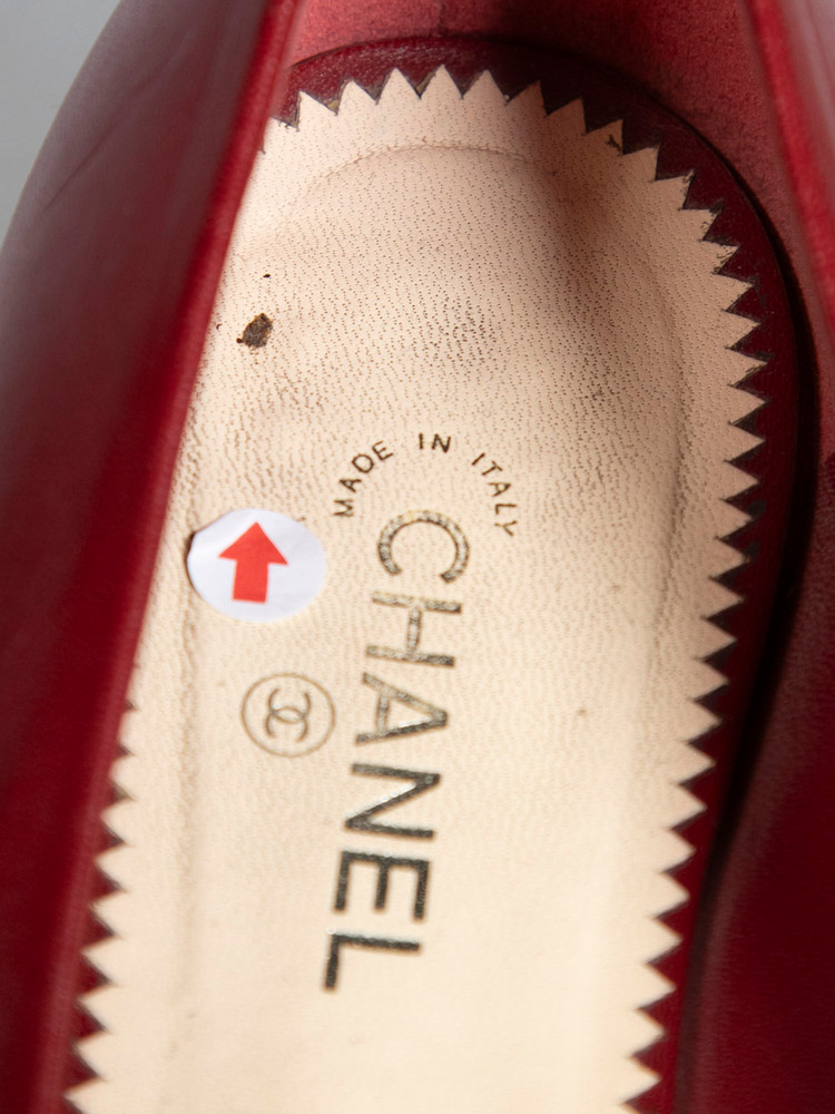 Chanel Red Leather Cap Toe Ballet Flats