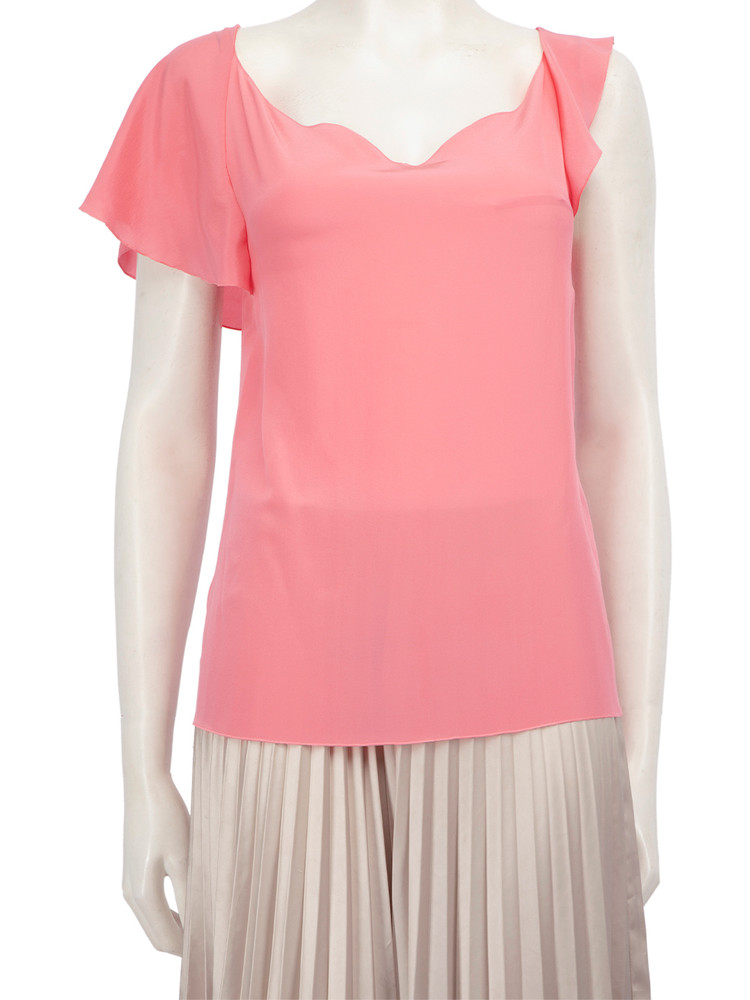 Lanvin Pink Silk Ruffle Sleeve Top
