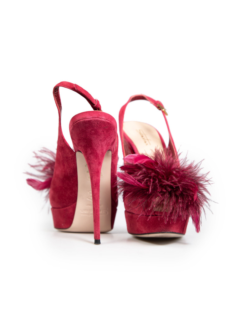 Sebastian Burgundy Suede Feather Trim Heels