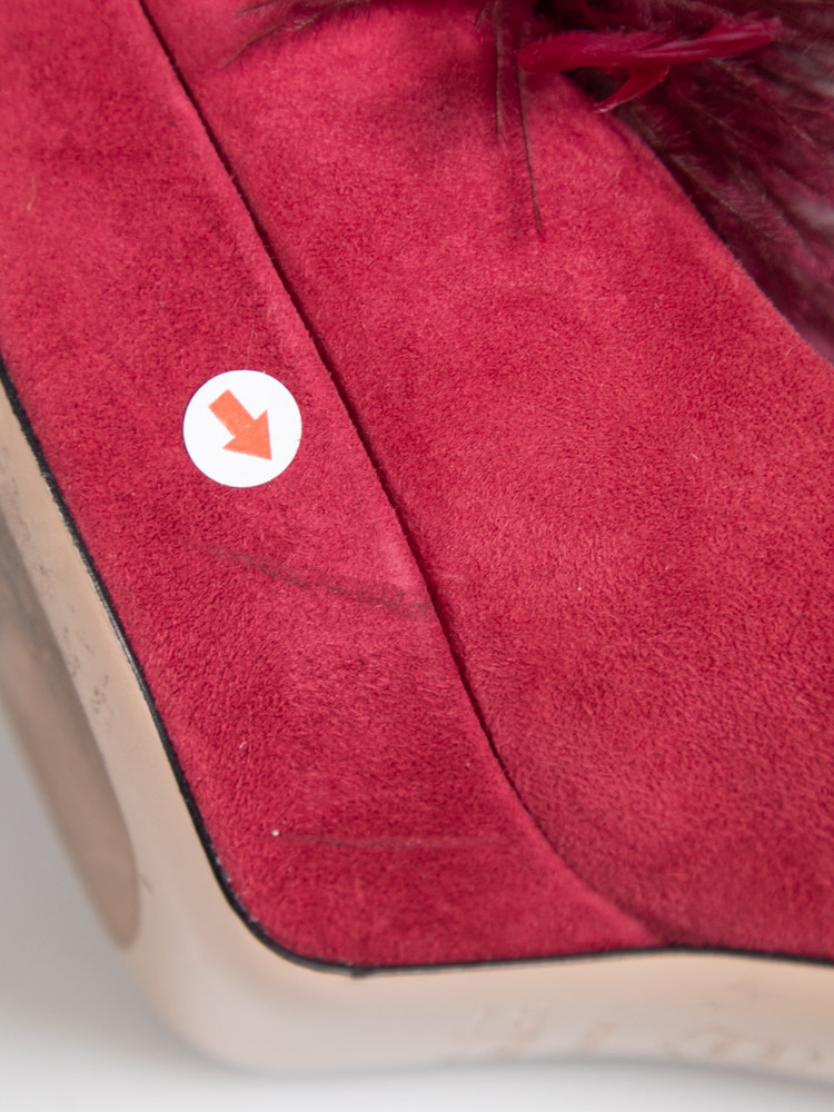 Sebastian Burgundy Suede Feather Trim Heels
