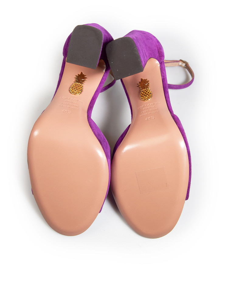 Aquazzura Purple Suede Strappy High Block Sandals