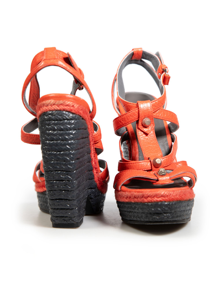 Balenciaga Orange Leather Wedge Sandals