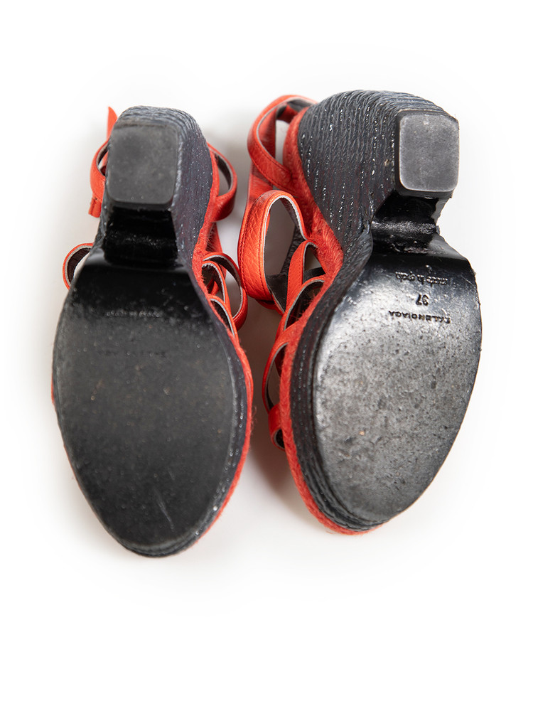 Balenciaga Orange Leather Wedge Sandals