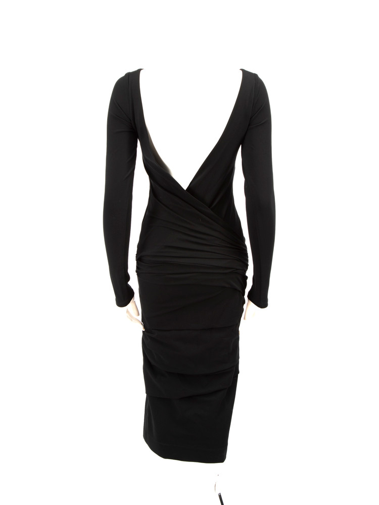 Raey Black Ruffle Bodycon Open Back Midi Dress