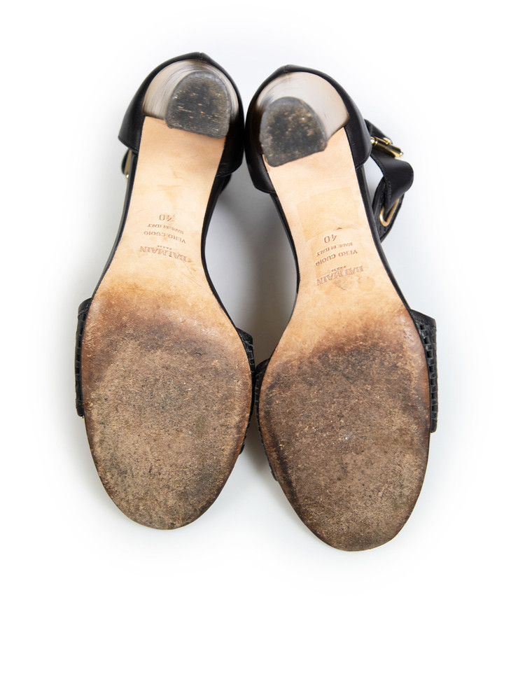 Balmain Black Leather Perforated Sandals