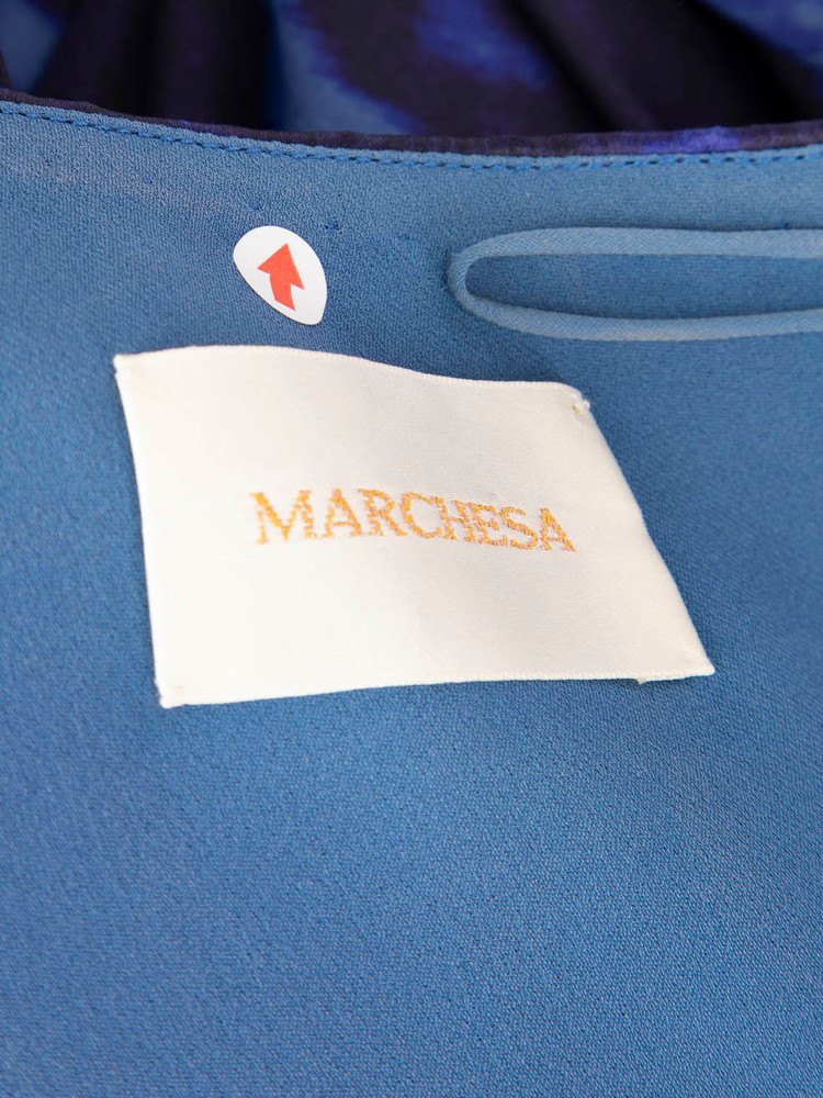 Marchesa Blue Silk Leopard Pattern Dress