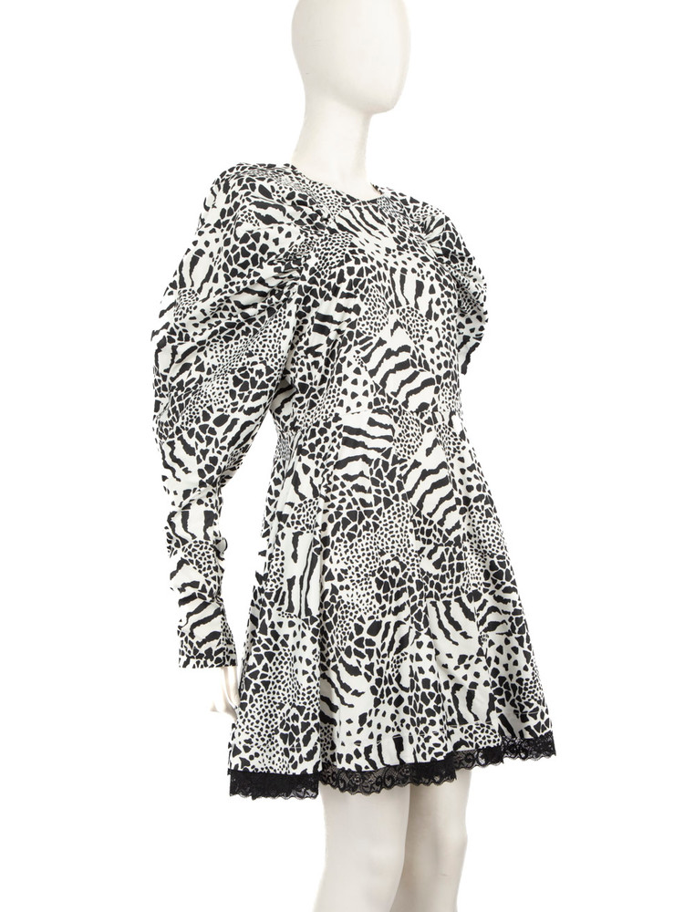 Rotate Leopard Pattern Lace Hem Dress