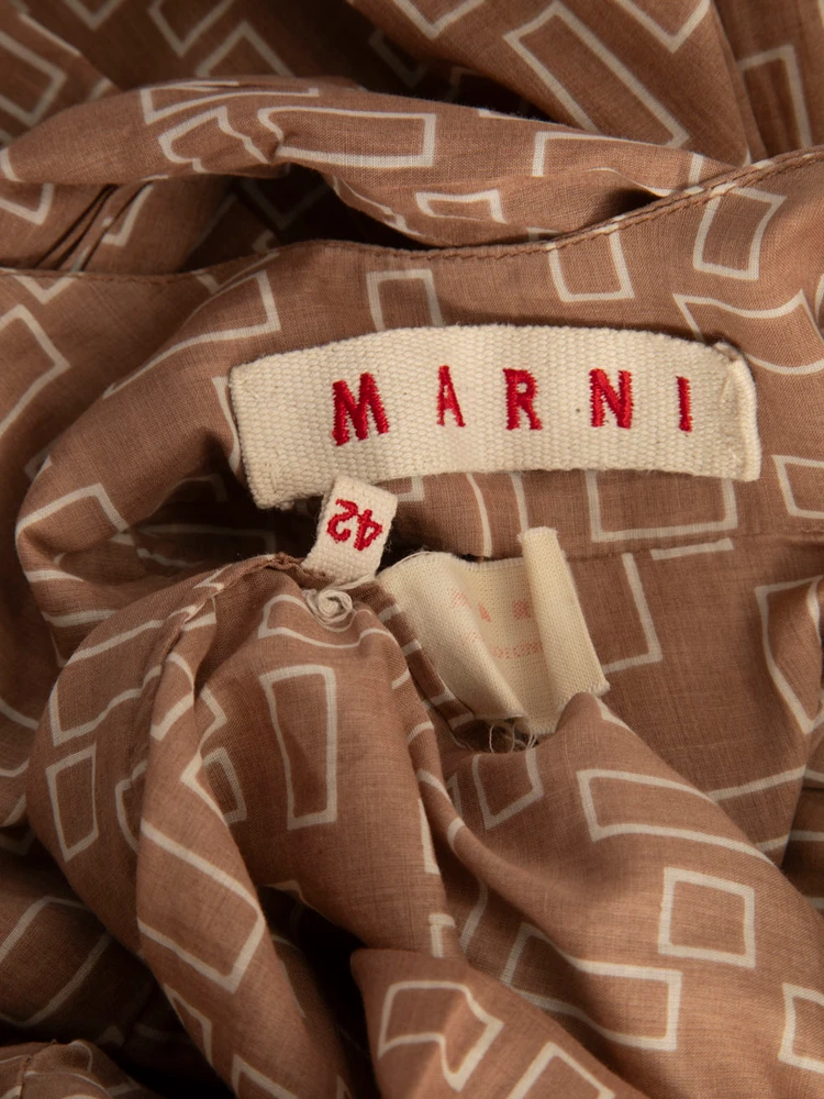 Marni Brown Abstract Sleeveless Midi Dress