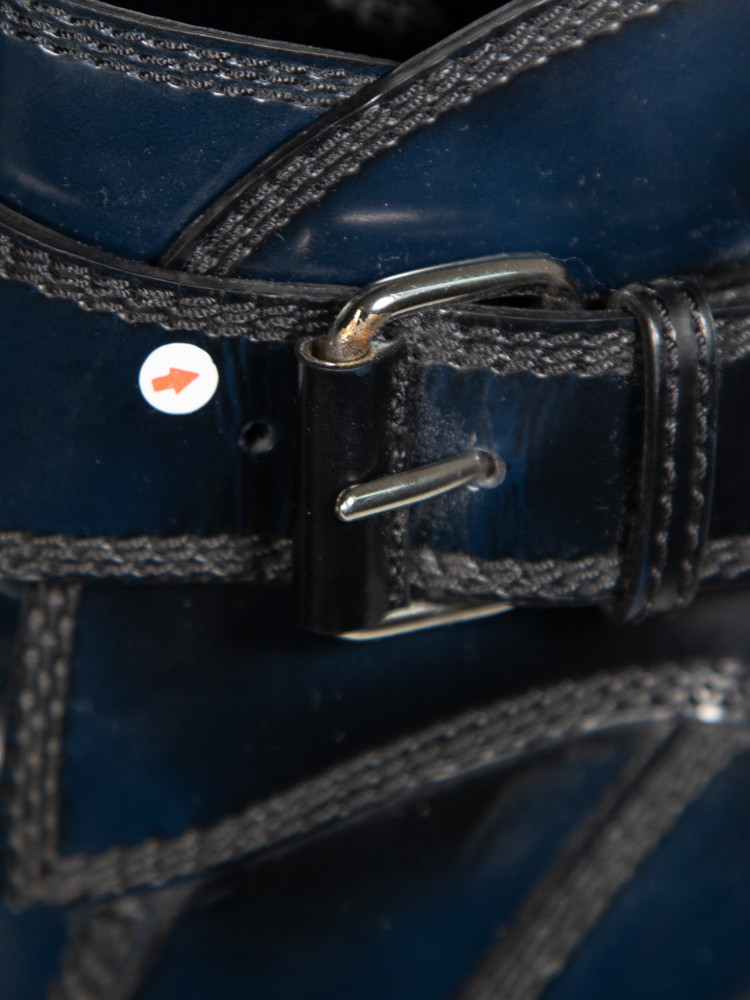 Balenciaga Navy Leather Wedge Heel Boots