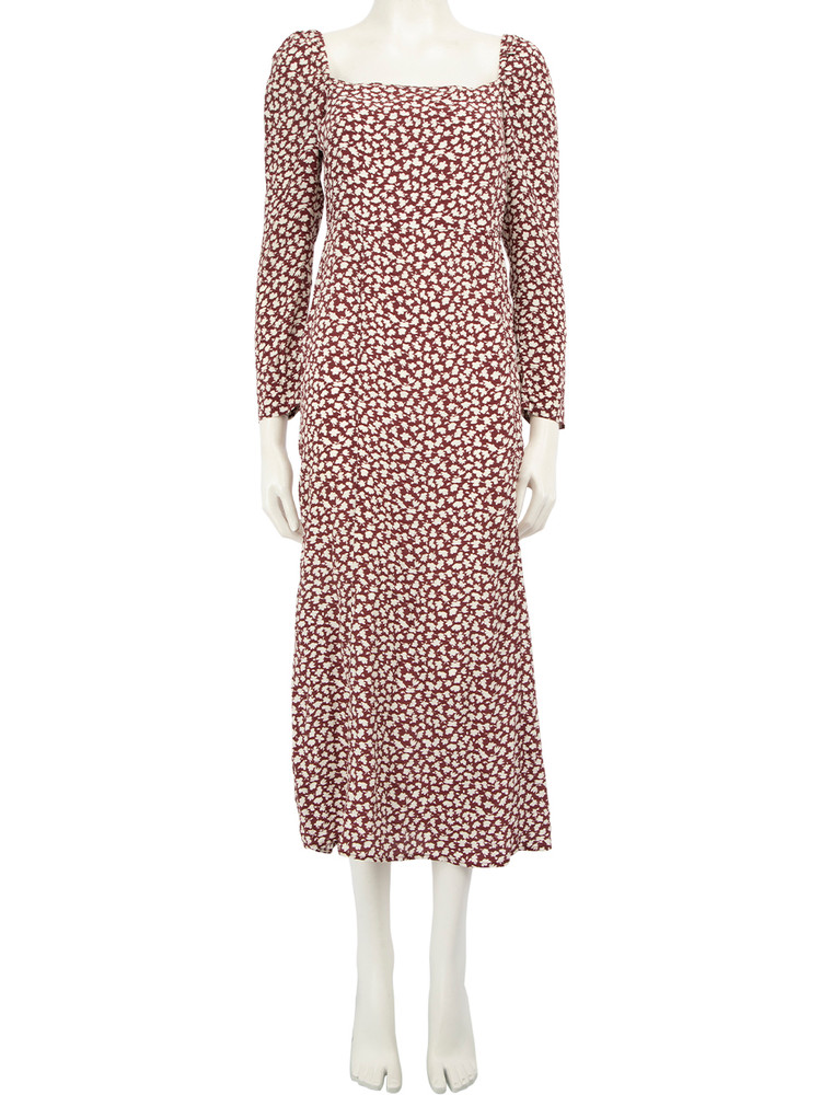 Rixo Brown & White Floral Midi Dress