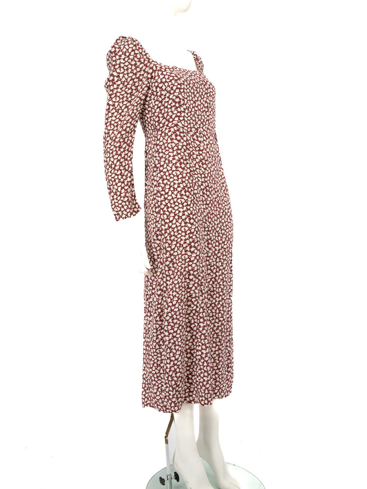 Rixo Brown & White Floral Midi Dress