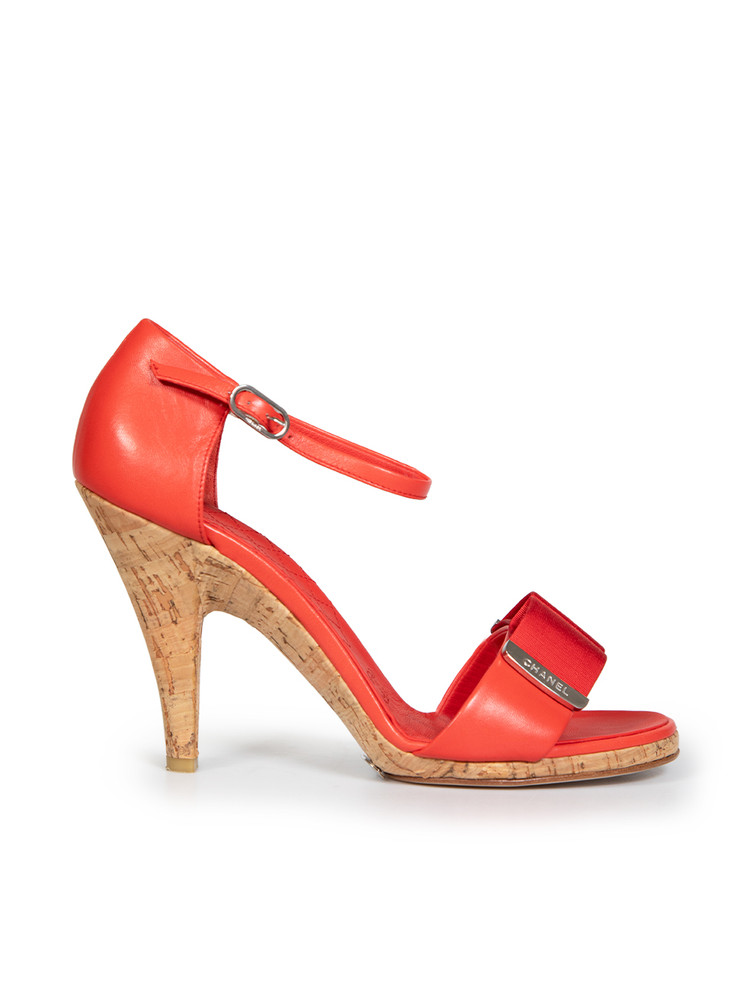Chanel Red Leather & Cork Heeled Sandals