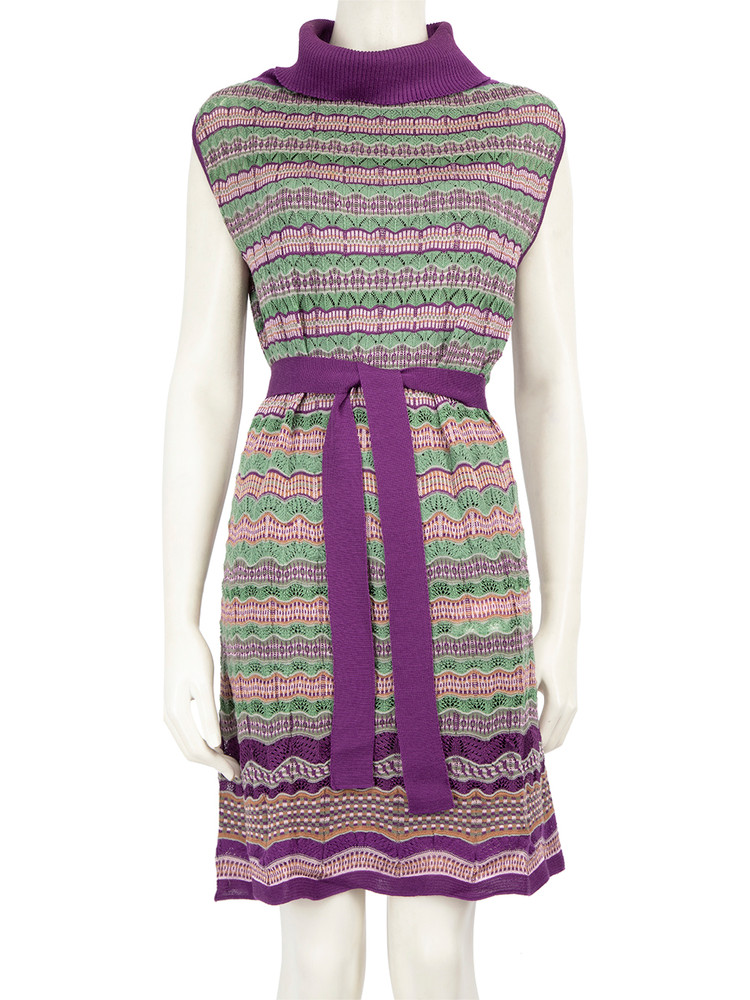 Missoni Merino Striped Turtleneck Knee Length Dress