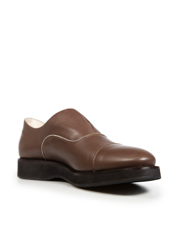 Fabiana Filippi Brown Leather Chain Detail Loafers