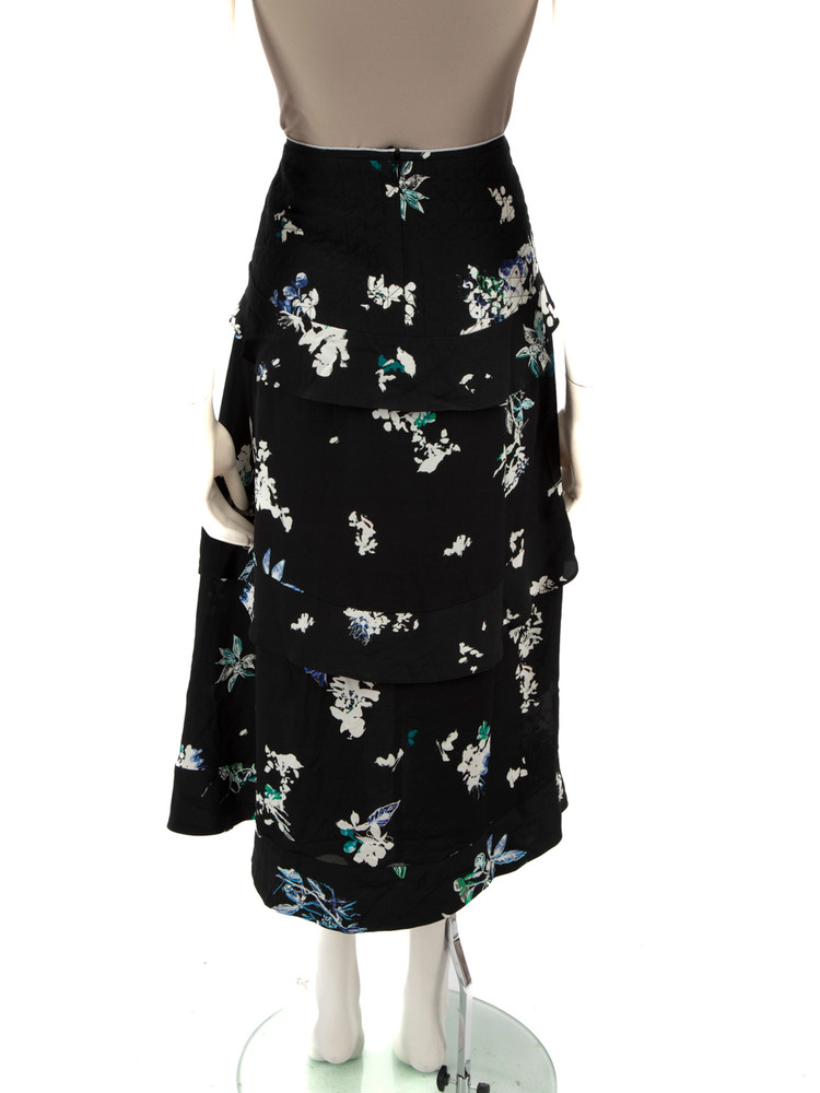 Proenza Schouler Black Silk Floral Print Skirt
