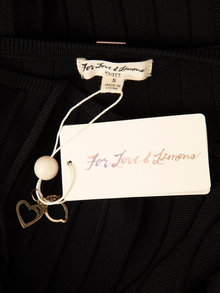 For Love & Lemons Black Knit Pompom Strap Dress