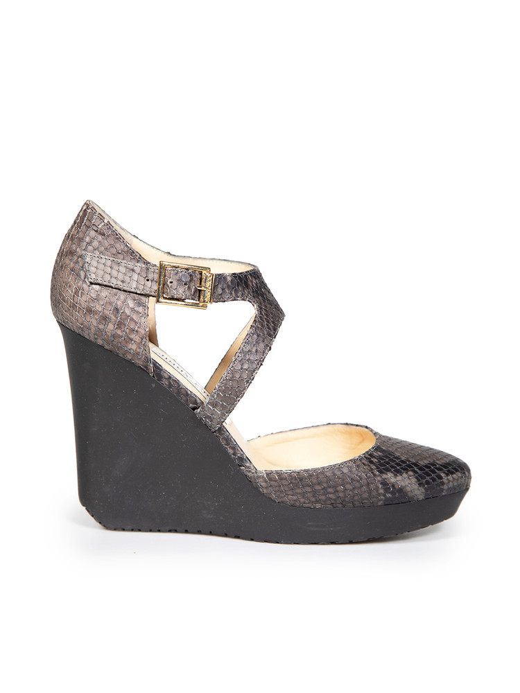 Jimmy Choo Grey Leather Snake Embossed Wedges