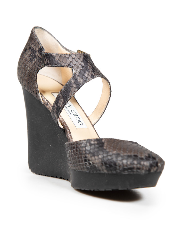 Jimmy Choo Grey Leather Snake Embossed Wedges