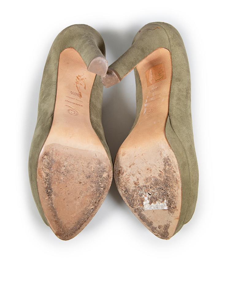 Alexander McQueen Olive Suede Embellished Skull Heels