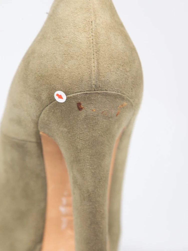 Alexander McQueen Olive Suede Embellished Skull Heels