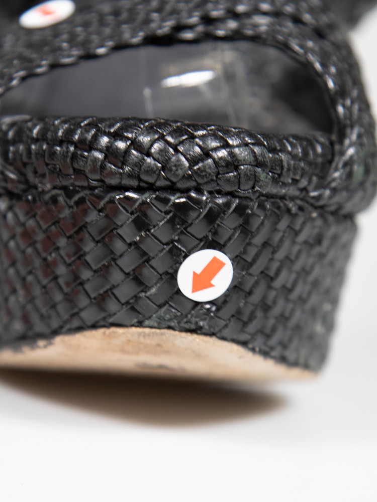 Burberry Black Leather Woven Heel Sandals