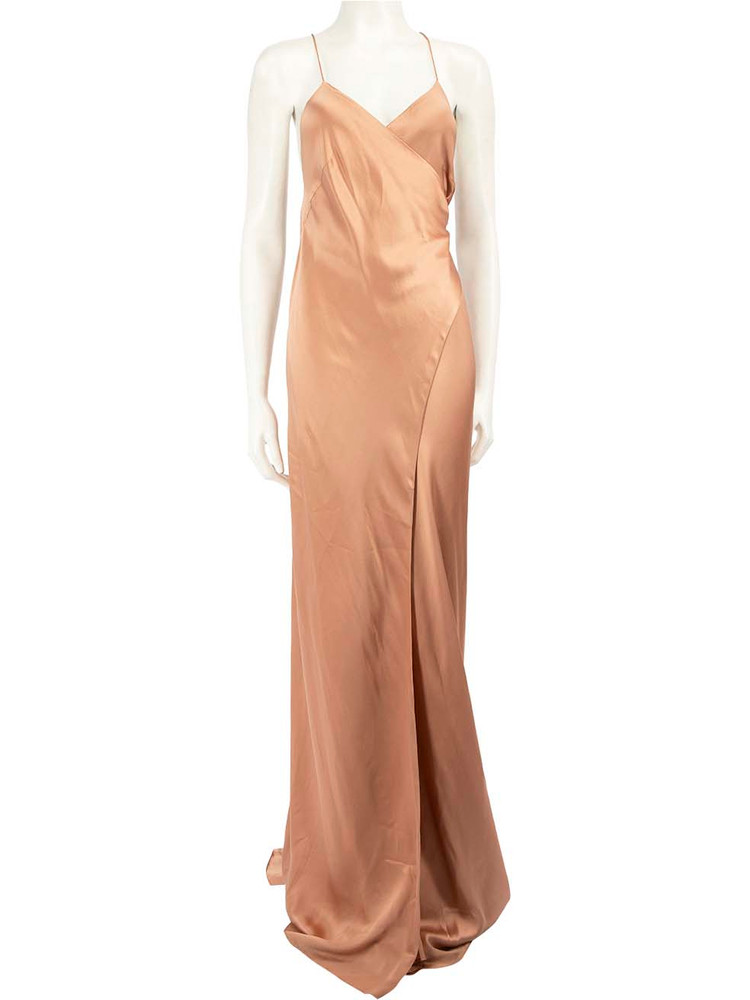 Michelle Mason Rose Gold Silk Wrap Maxi Dress