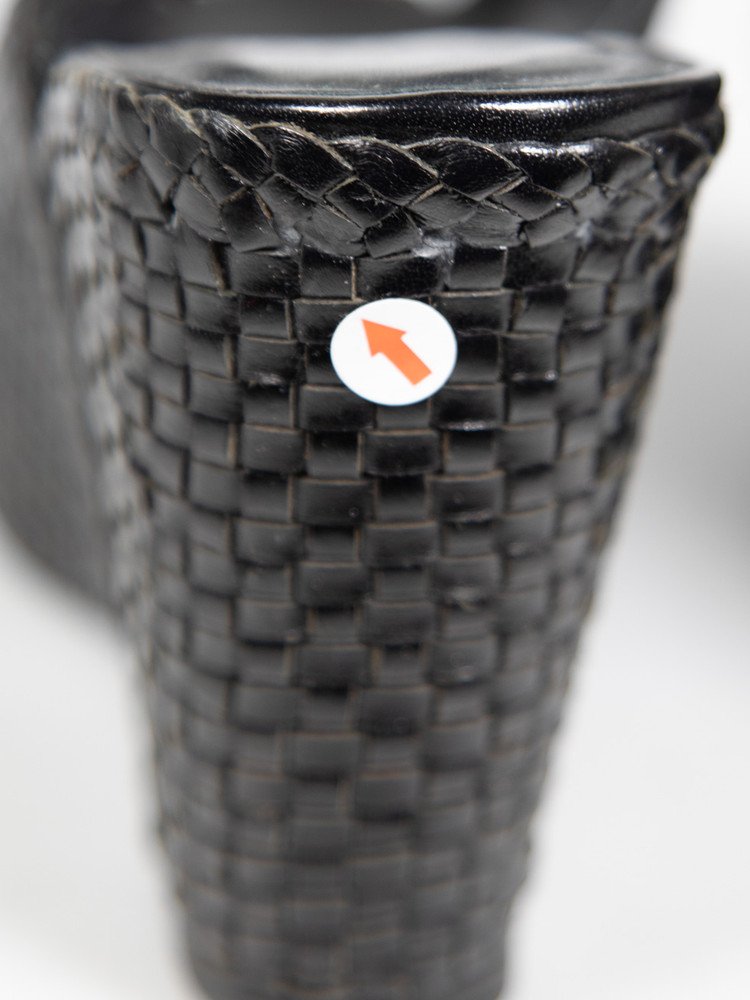 Stuart Weitzman Black Leather Woven Wedge Sandals