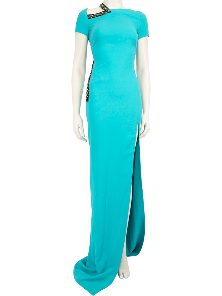 Versace Blue Crystal Embellished Maxi Dress