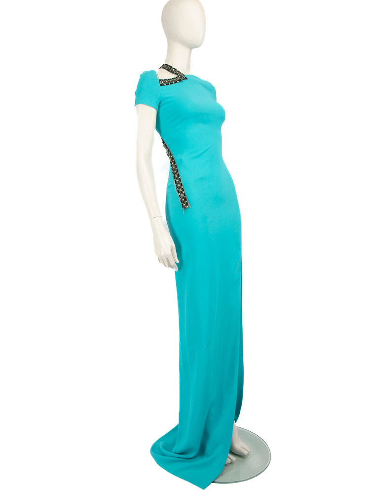 Versace Blue Crystal Embellished Maxi Dress