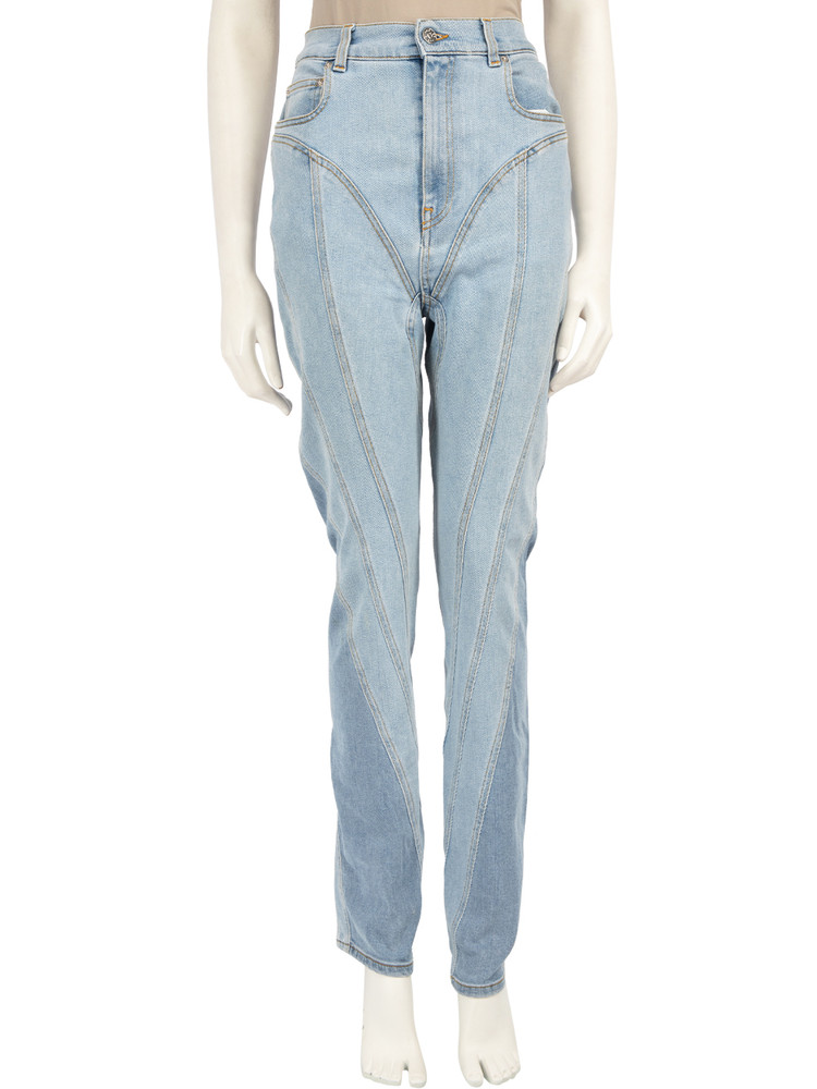 Mugler Blue Denim Slim Fit Panelled Jeans