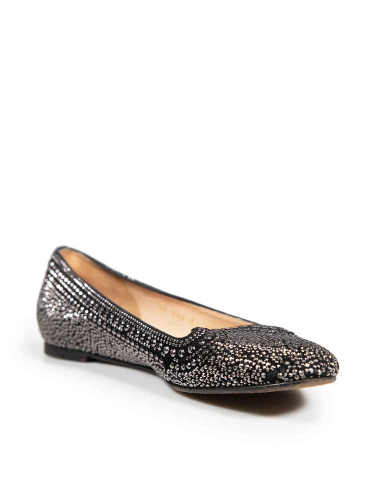 Valentino Garavani Black Suede Silver Studded Flats