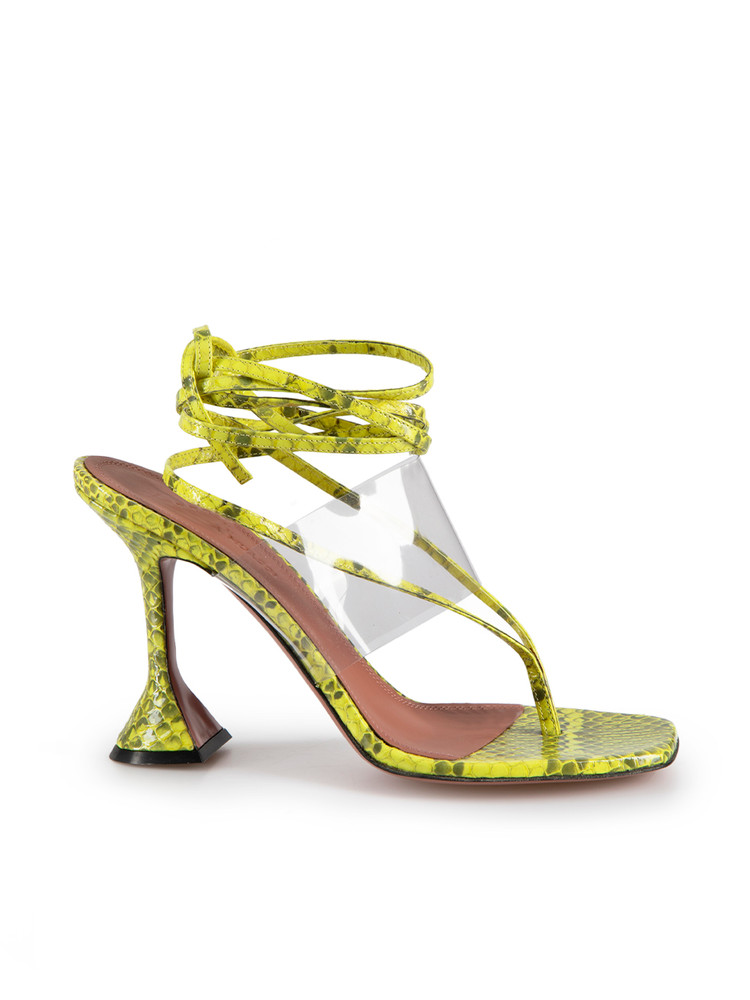 Amina Muaddi Yellow Leather Snake Zula 95 Sandals