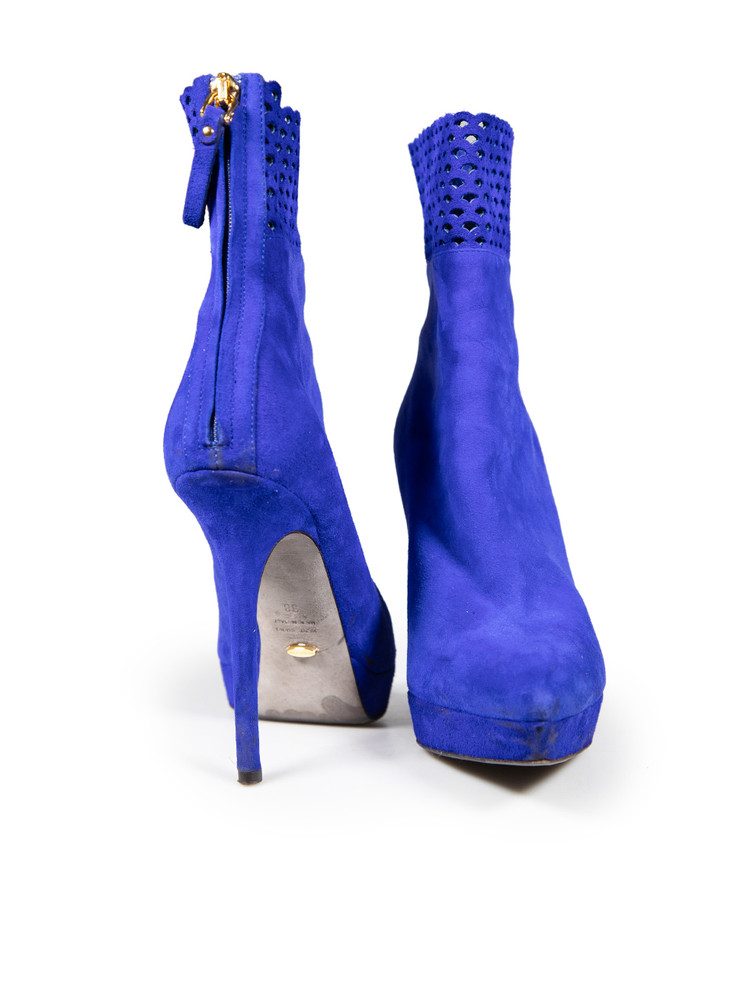 Sergio Rossi Blue Suede Cut Out Ankle Boots