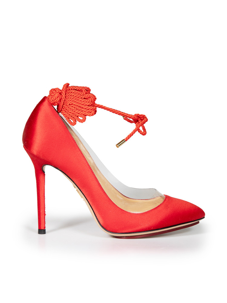 Charlotte Olympia Red Satin Ankle Tie Detail Heels