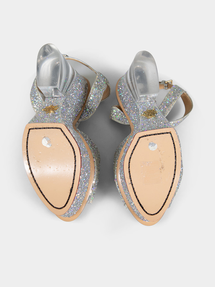 Charlotte Olympia Silver Glitter Platform Heels