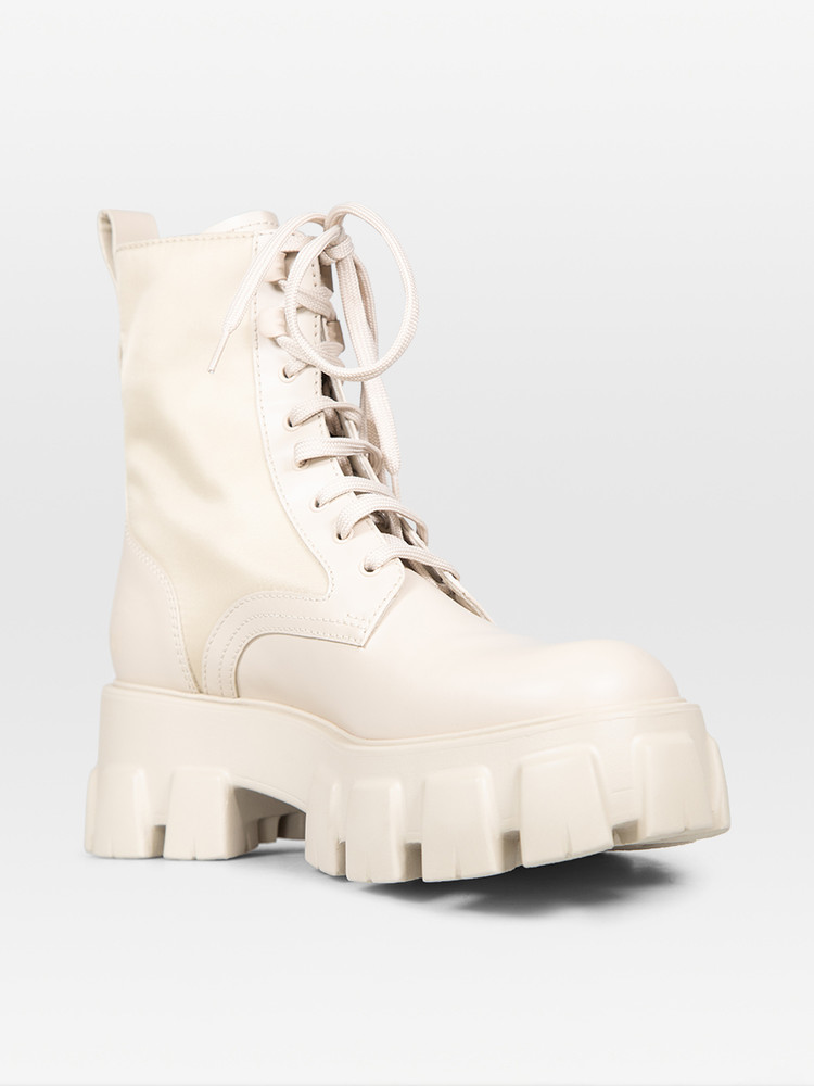 Prada Ecru Leather Monolith Combat Boots