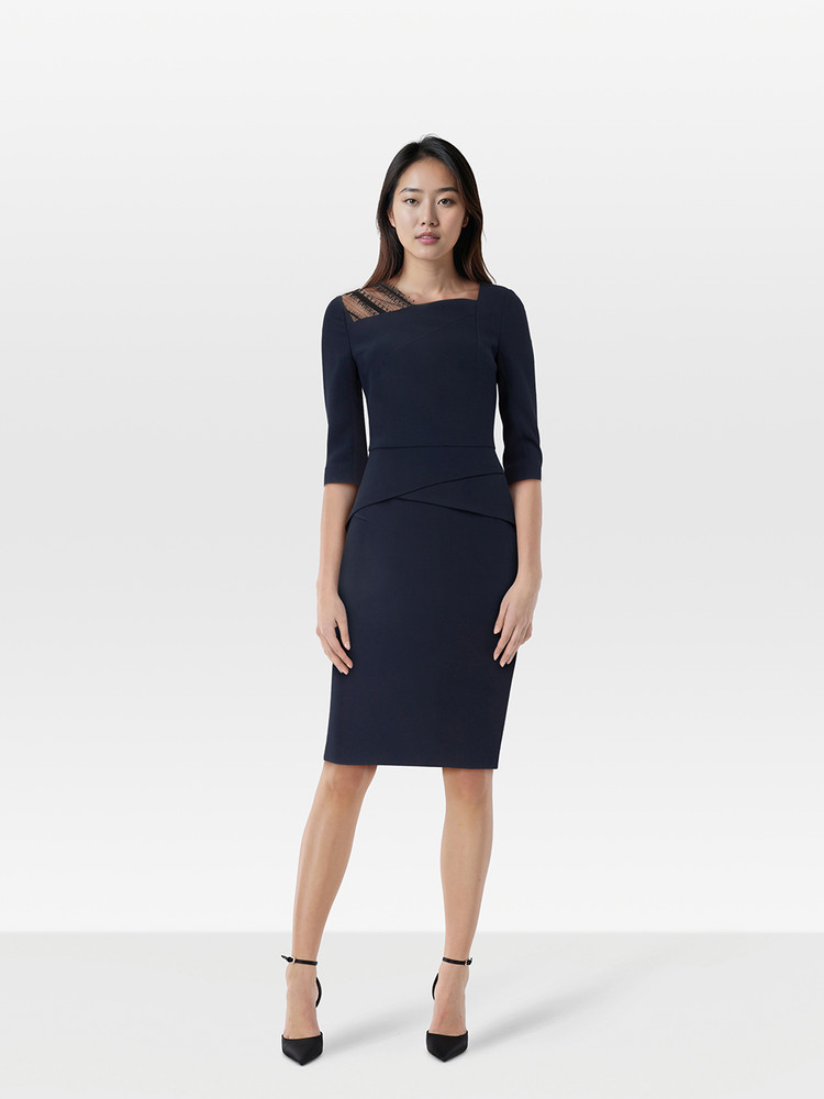 Roland Mouret Navy Midi Lace Panel Dress