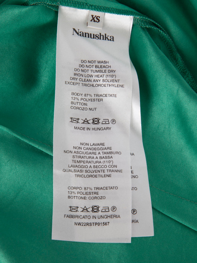 NANUSHKA Green Satin Asymmetric Long Sleeve Top