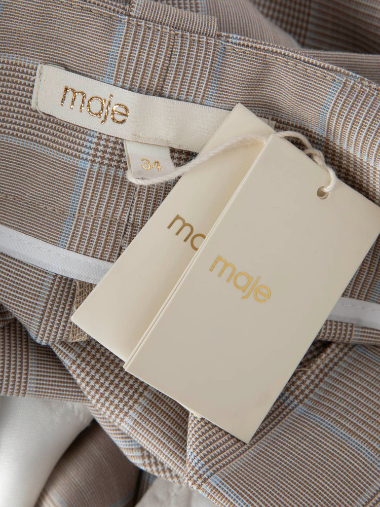 Maje Beige Checked Tie Waist Trousers