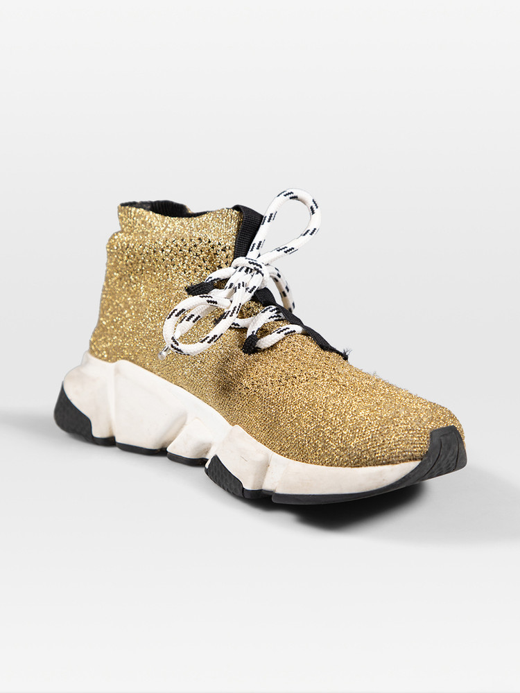 Balenciaga Gold Metallic Speed Lace Up Trainers