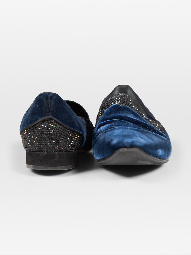 Rene Caovilla Navy Velvet Embellished Loafers