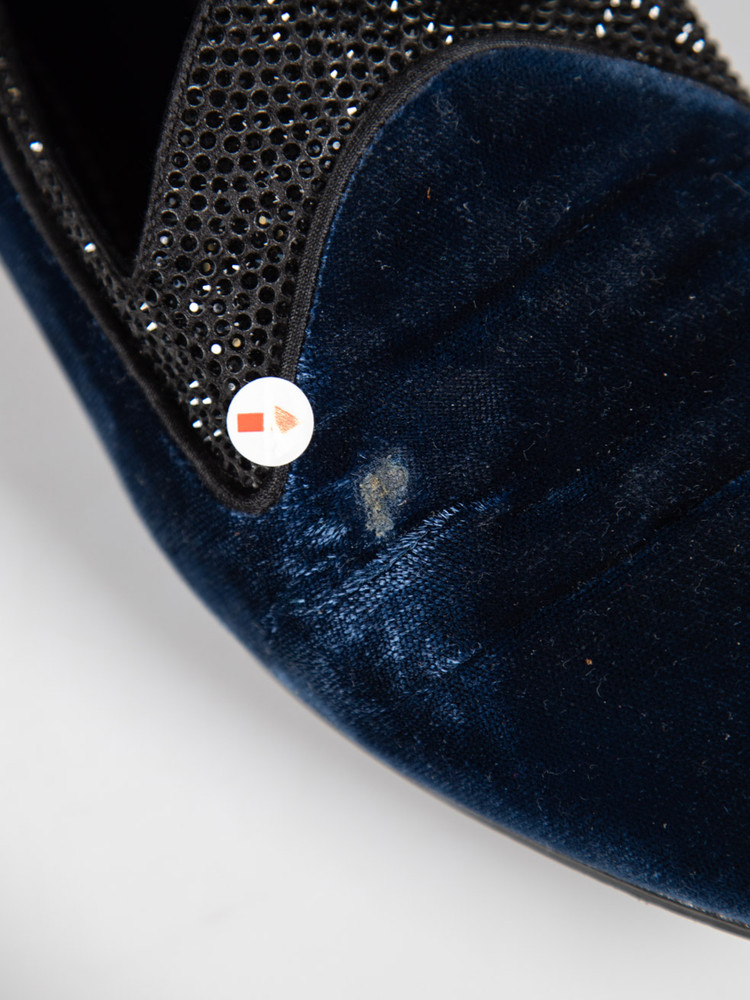 Rene Caovilla Navy Velvet Embellished Loafers