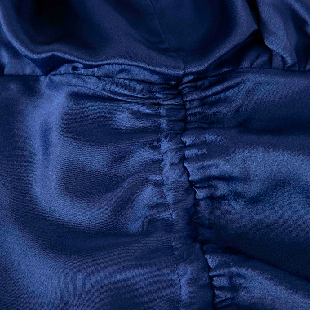 Cinq à Sept Blue Silk Ruched Midi Dress
