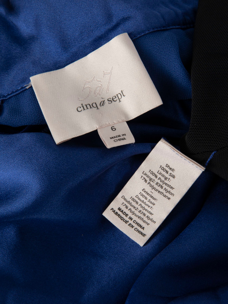 Cinq à Sept Blue Silk Ruched Midi Dress