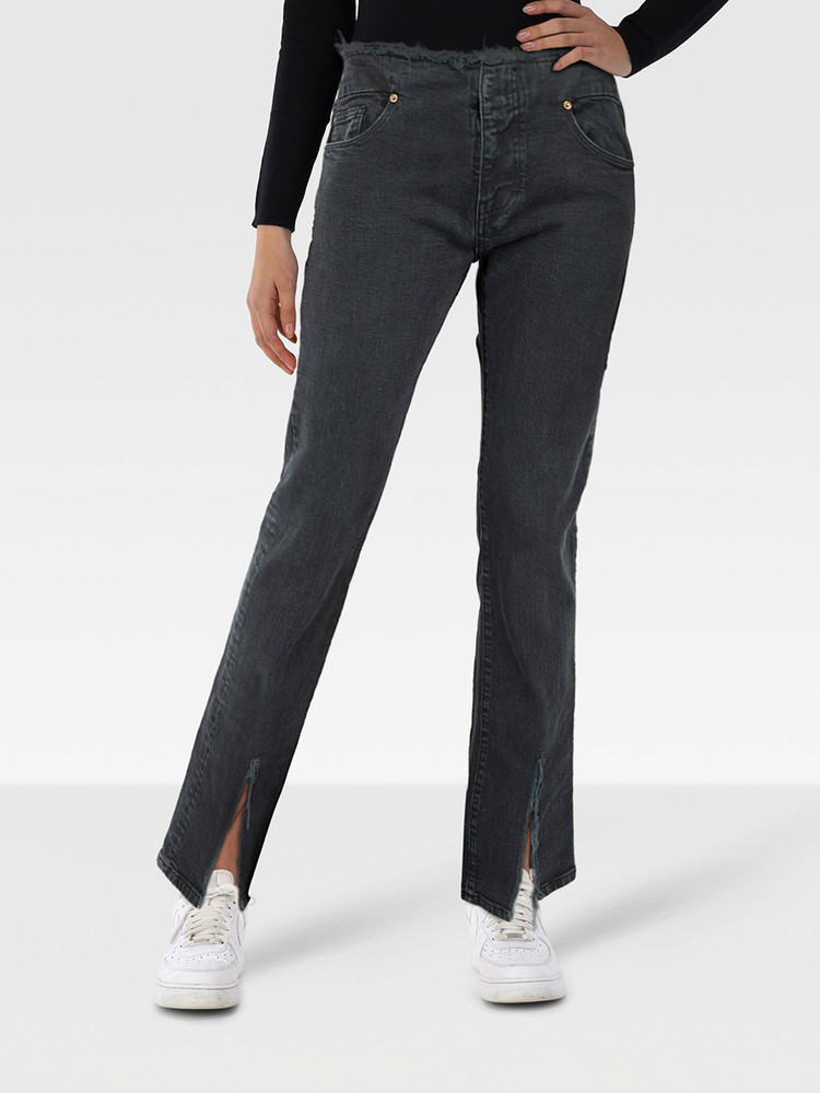 FRAME Black Denim Distressed Straight Jeans