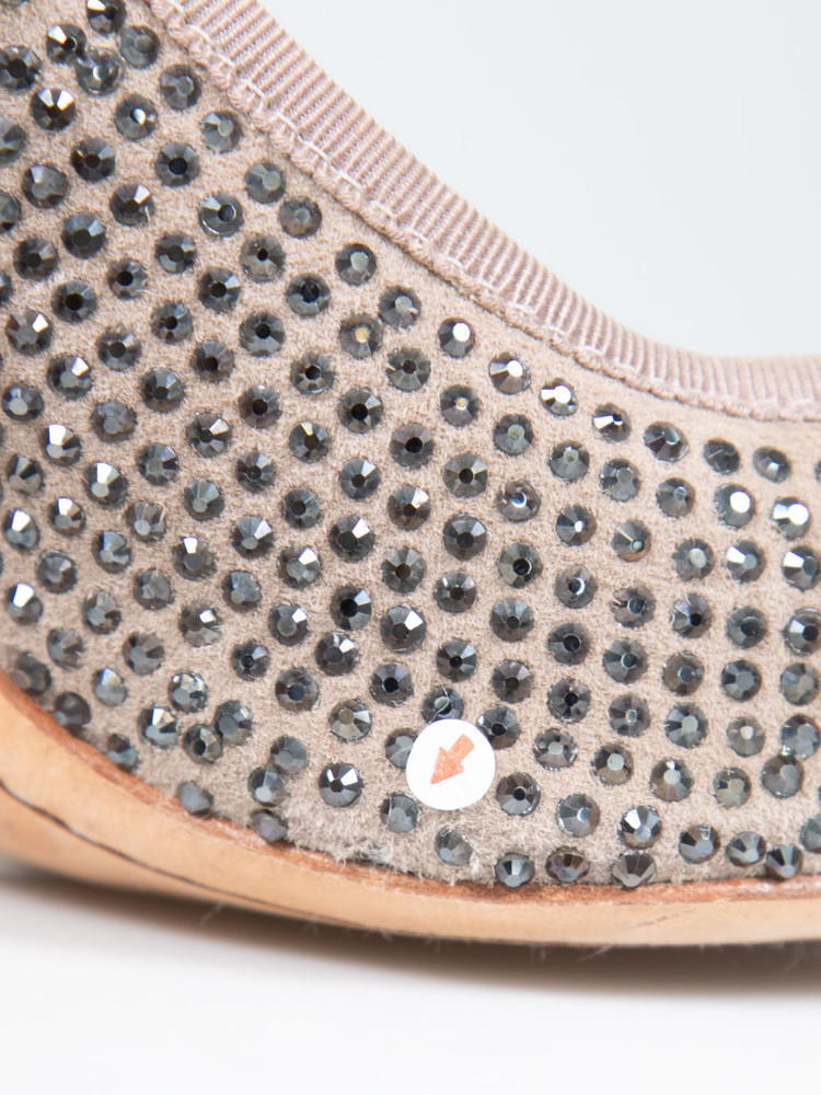 Tory Burch Beige Suede Rhinestone Bow Detail Heels