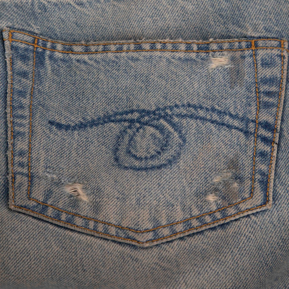 R13 Blue Distressed Straight Leg High Rise Jeans